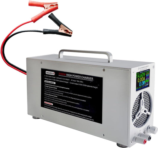 High Power Battery Charger, 0-120V Upgraded Design LifePO4 Battery Charger, One Click Control Adjustable Current/Voltage for LiFePO4 Lithium Iron Rechargeable Battery((0-25A)