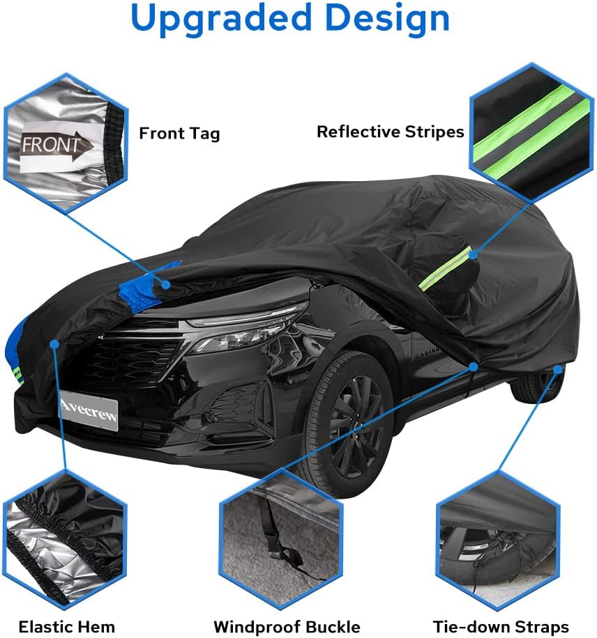 Avecrew SUV Car Cover Waterproof All Weather for Automobiles, Outdoor Heavy Duty Full Exterior SUV Covers (Length: 193"-208")