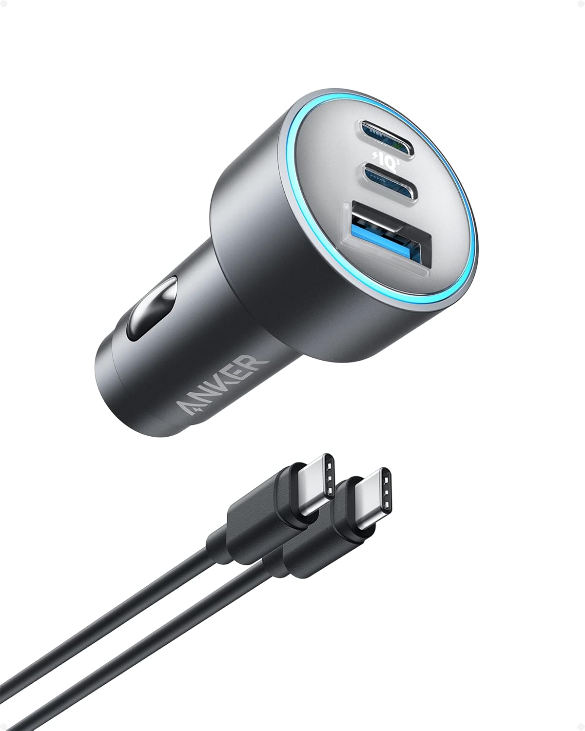 Anker USB-C Car Charger, iPhone 16 Car Charger, 67W 3-Port Compact Fast Charger, 535 Car Adapter with PIQ 3.0 for iPhone 16/15, Galaxy S23, MacBook, iPad Air, and More (USB-C to C Cable Included)