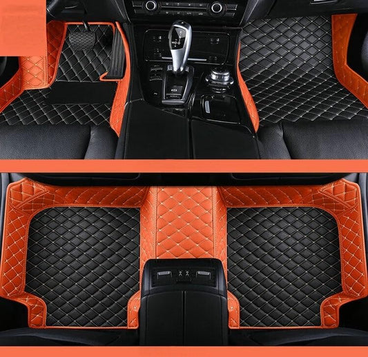 Custom Artificial Leather Waterproof All-Weather Car Floor Mats Fit for 99% Sedan SUV Sports Car Vehicle Car Mat (Orange Black Beige)
