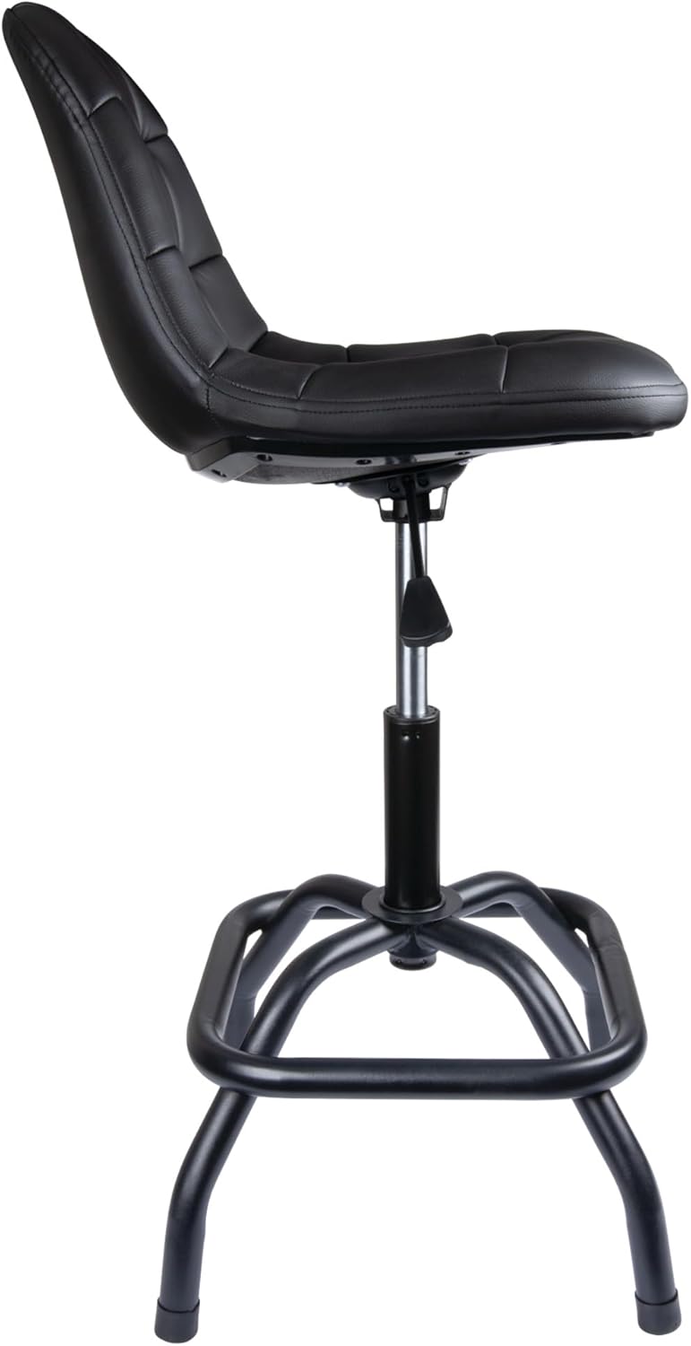 Performance Tool W85031 Pneumatic High Back Adjustable Swivel Bar Stool with Back Support for Home, Bar, and Shop, Black, 26-32-Inches High