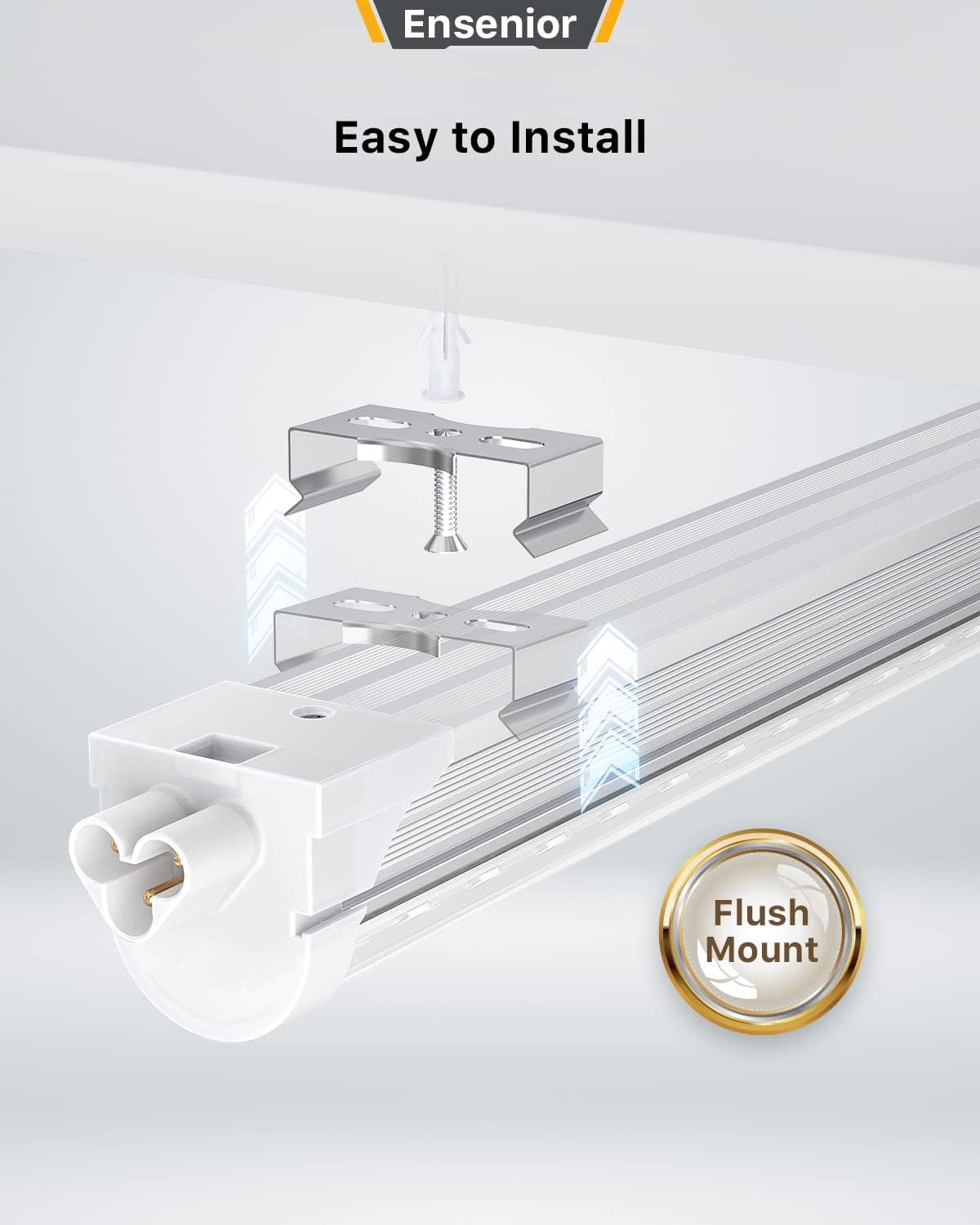 Ensenior 10 Pack 4 FT Led Shop Lights, 6000K Clear White, 5000LM Super Bright, 36W Equivalency 468W, Commercial Bay Lighting, U-Shaped Linkable Shop Lights Plug in for Garage, Workshop, FCC Certified