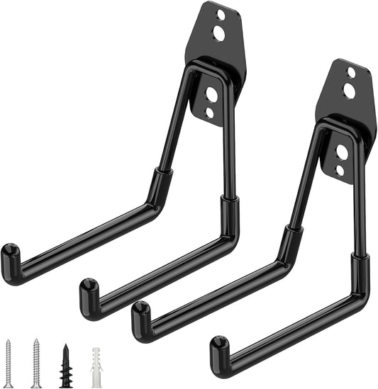 TICONN 2 Pack Heavy Duty Garage Hooks, Steel Utility Wall Storage Hooks, Wall Mount Hanger Organizer for Ladders, Bikes, Tools, Bulky Items (Medium, Black Square)