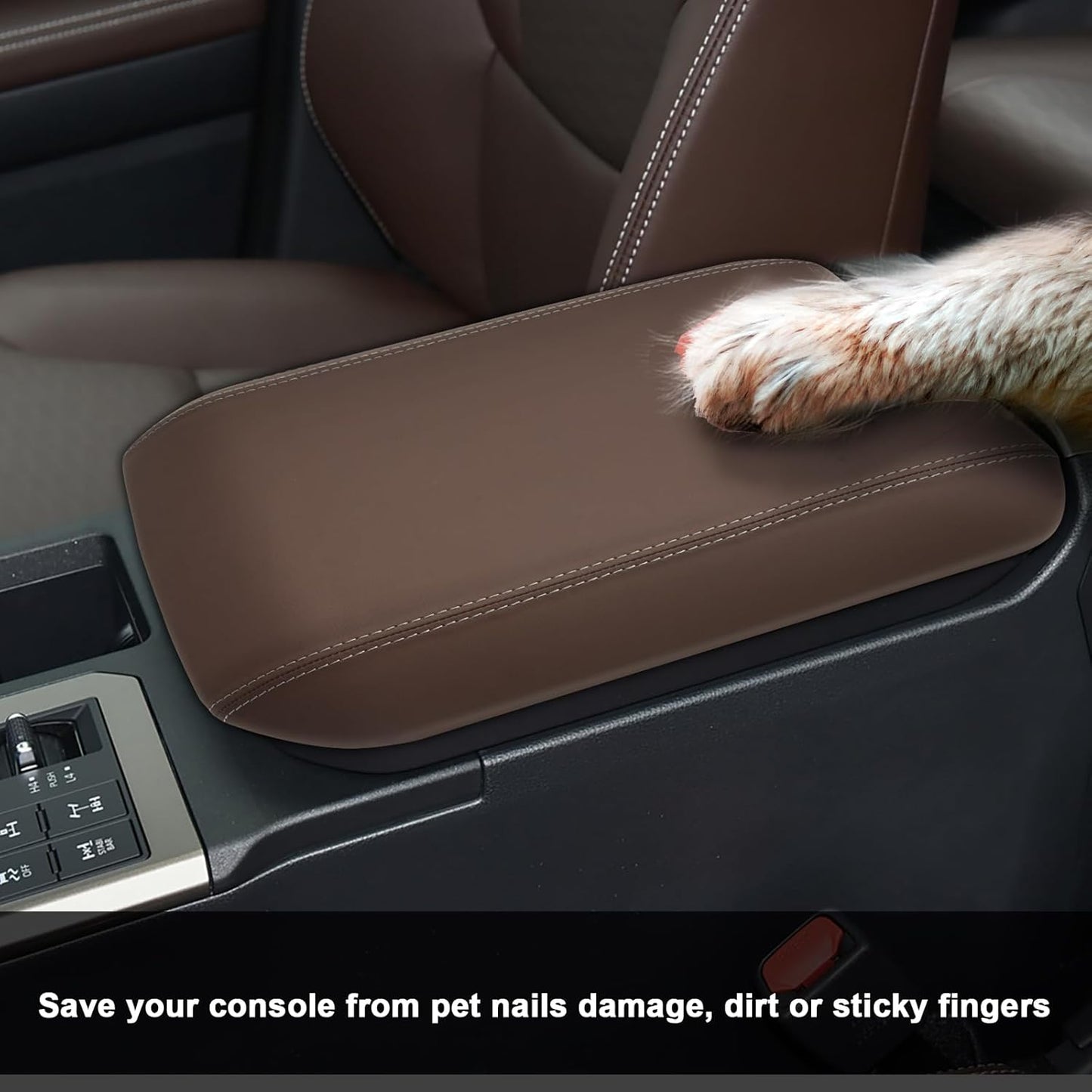 SXCY for 2024 2025 Land Cruiser Armrest Cover for Toyota Land Cruiser 2025 Accessories 2024 2025 Land Cruiser Center Console Cover 2025 Land Cruiser Middle Console Cover (Tan Leatherette ABS)