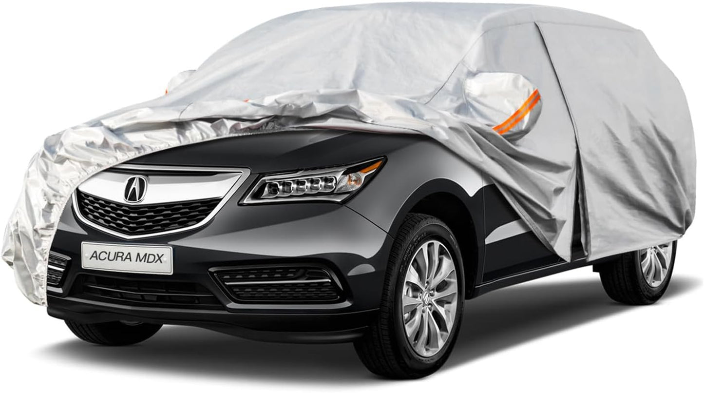 Kayme 6 Layers SUV Car Cover Custom Fit for Acura MDX (2001-2025) Waterproof All Weather for Automobiles, Outdoor Full Cover Rain Sun UV Protection.Silver