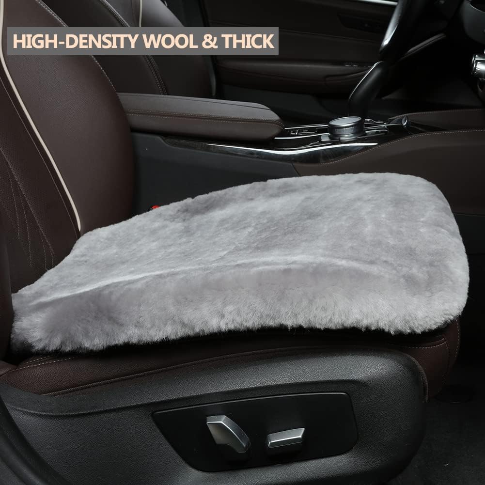 LLB Genuine Sheepskin Car Seat Cushion Seat Covers for Cars Trucks SUV Comfort Seat Protector Pad for Car Driver Seat Car Accessories (Grey, 2 Front Seat Cushions & Bench Seat Cushion-3 Pcs)