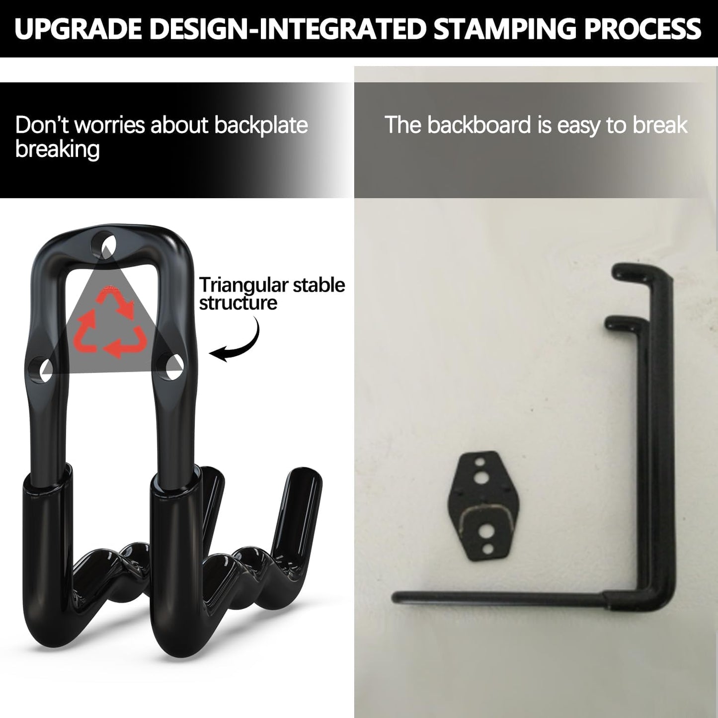 3-H Heavy Duty Garage Hooks 4 Pack, One-Piece Construction Garage Wall Hooks, Garage Hanger & Organizer Wall Mount for Ladders, Bikes, Chairs, WeedEaters, Shovels, Garden Tools (Black)