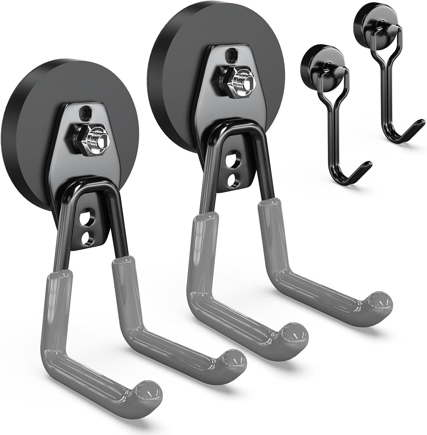 3-H Heavy Duty Magnet Garage Hooks 2 Pack, Large Strong Magnetic Hooks for Hanging Cordless Power Drill, Utility Magnetic Tool Holder for Metal Cabinet, Steel Pegboard, Toolbox, Garage(Grey)
