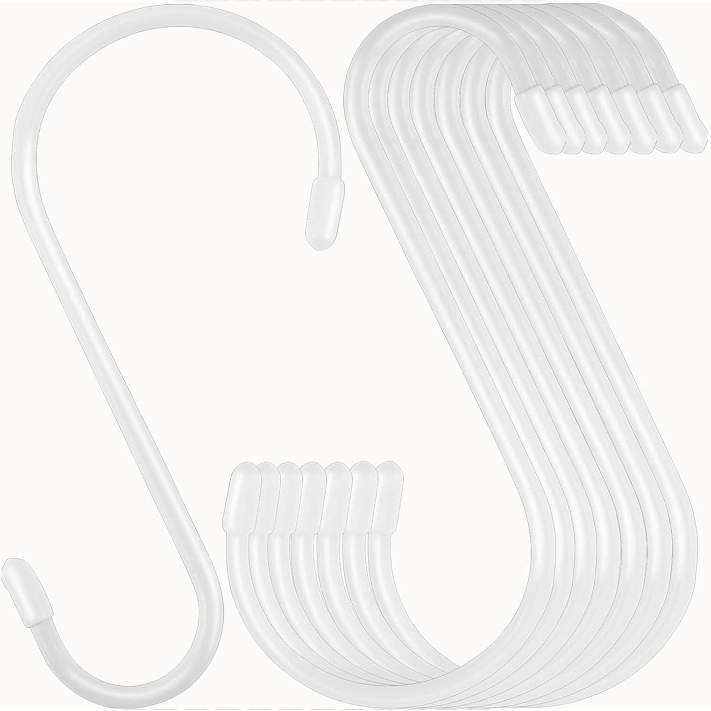 24 Pack 6 Inch White S Hook, Large Vinyl Coated S Hooks with Rubber Stopper Non Slip Heavy Duty S Hook, Steel Metal Rubber Coated Closet S Hooks for Hanging Jeans Plants Jewelry Pot Pan Cups Towels