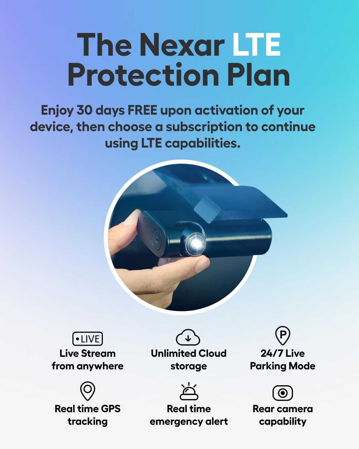 Nexar Beam2 Mini Dash Cam Car Camera 256GB Storage 24H Parking Mode Wide Angle FHD Lens Wireless Dash Camera for Cars Includes $25 OBD Hardwire Kit for Continuous Power