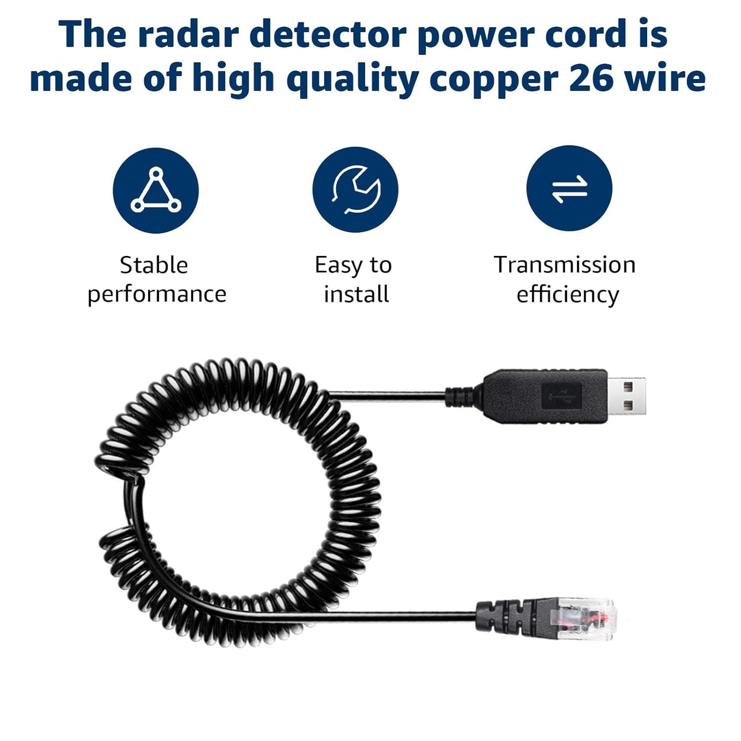 Radar Detector Colied Cable with USB to RJ11 Plug Cable 5V-12V Power Cable Compatible with Escort Uniden Radenso XP Beltronics Cobra Whistler 9.8FT Powered for 12V Radar Detectors