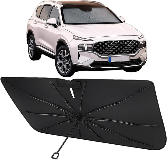 Proadsy Windshield Sun Shade Umbrella for Hyundai Santa Fe 2019-2023 Foldable Car Umbrella Sunshade with Soft TPU Handle Spring Structure Crystal Cooling Material Protect Car from Rays & Heat