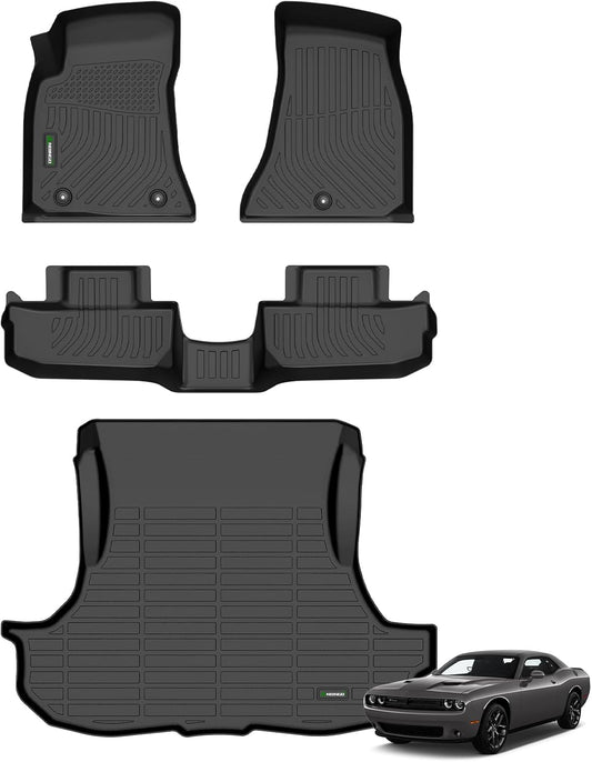 ANBINGO®-Floor Mats & Cargo Liner Custom for Dodge Challenger RWD 2015-2023 All Weather Protection TPE Heavy Duty Non-Slip Automotive Challenger RWD Mats Fits Full Set Accessories, Black