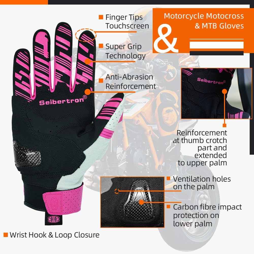 Seibertron SPS Series Touchscreen Motorcycle Motocross BMX ATV MTB Bicycle Cycling Full or Half Finger Gloves Adult and Youth