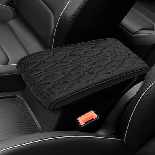 2025 Upgrade Universal Style Memory Cotton Car Armrest Box Pad,New Leather Car Armrest Box Pad Car Center Console Cover Pad,Vehicle Seat Box Cushion Protector for SUV Truck (Black, Wave Pattern)