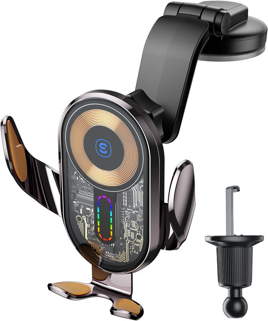 Wireless Car Charger, ESSAGER 15W Fast Charging Car Phone Holder Mount Auto Clamping Cell Phone Stand for iPhone 15 14 13 12 11 Pro Max, Samsung Galaxy S23 S22 S21