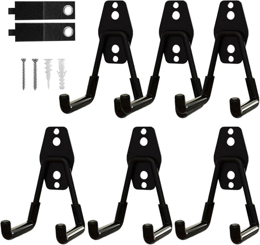 6-Pack Small Square Heavy Duty Garage Hooks, Ideal for Hanging Ladders, Bikes, Tools, Garage, Garden, Basement, Shed, Utility Room Storage (Black)