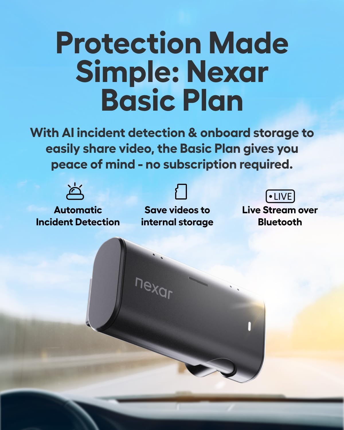 Nexar Beam2 Mini Dash Cam Car Camera 256GB Storage 24H Parking Mode Wide Angle FHD Lens Wireless Dash Camera for Cars Includes $25 OBD Hardwire Kit for Continuous Power