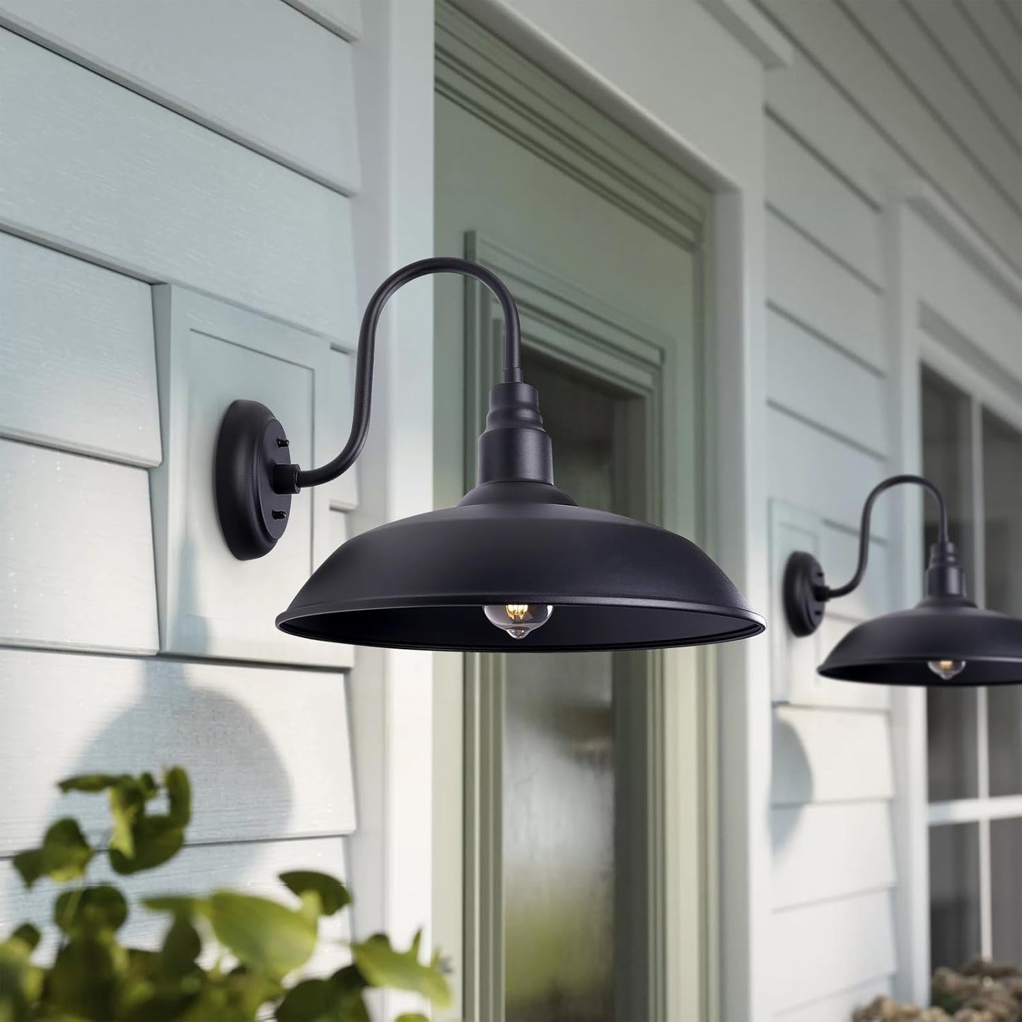 16 Inch Dome Barn Light for Porch, Large Gooseneck Outdoor Light Fixture for Farmhouse, Barn Style Exterior Patio Wall Lights for Garage, Black Outside Wall Sconce for Front Door, House