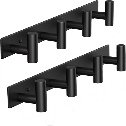 Coat Rack Wall Mounted with 4 Hooks, Wall Hooks for Hanging Towel Coat Hat Bag, Heavy Duty, Metal Hat Rack Coat Hanger Towel Hooks Coat Hooks for Entryway Bathroom Kitchen (Black, 2 Packs)