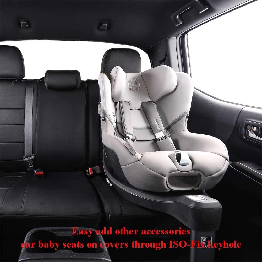 EKR Custom Fit Tacoma Rear Neoprene Car Seat Covers for Select Toyota Tacoma 2016 2017 2018 2019 2020 2021 2022 2023 Double Cab/Crew Cab - Second Row Only,Neoprene (Black)