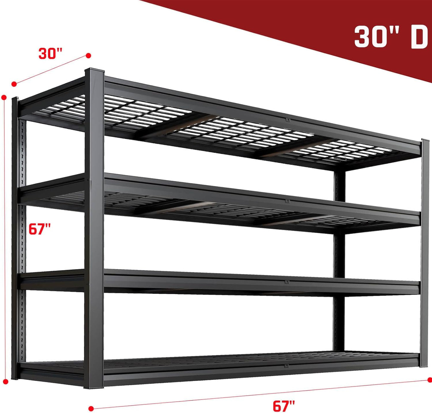 67" Wide Garage Shelving Unit, 30" D Heavy Duty Garage Storage Shelves,3500 LBS Capacity, Industrial Adjustable Shelves for Basement Warehouse