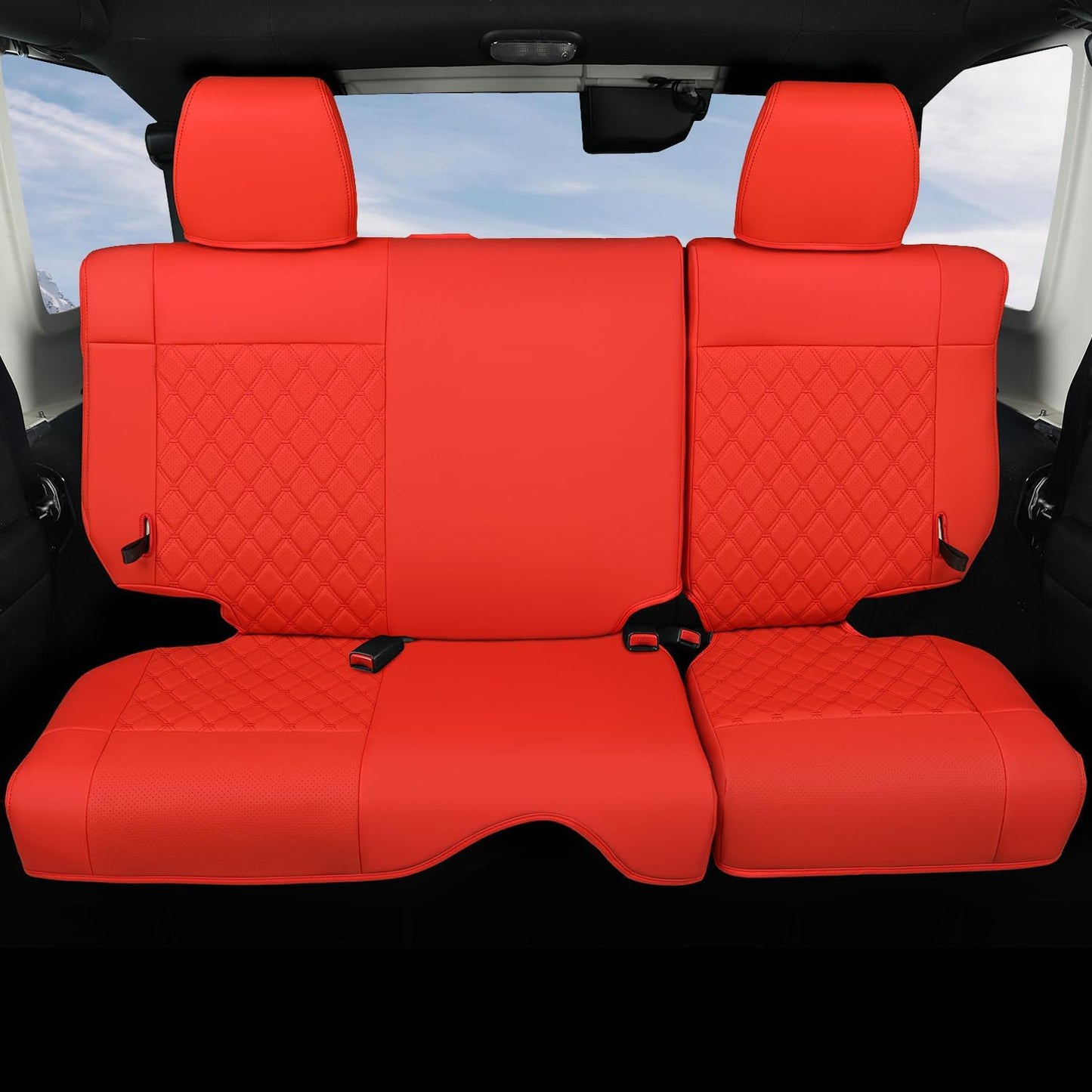 GIANT PANDA Customized Full Set Car Seat Covers for Jeep Wrangler 4 Door JK Unlimited Sahara Sport Rubicon X 2008 2009 2010, Faux Leather - (Red)