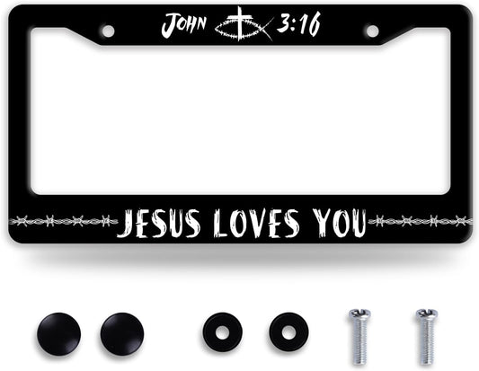John 3:16 Jesus Loves You License Plate Frame Christian License Plate Frames Funny Stainless Steel Accessories Cars Decor with 2 Holes and Screws Fits Standard Us Ca Vehicles Holder 12.2 X 6 Inch