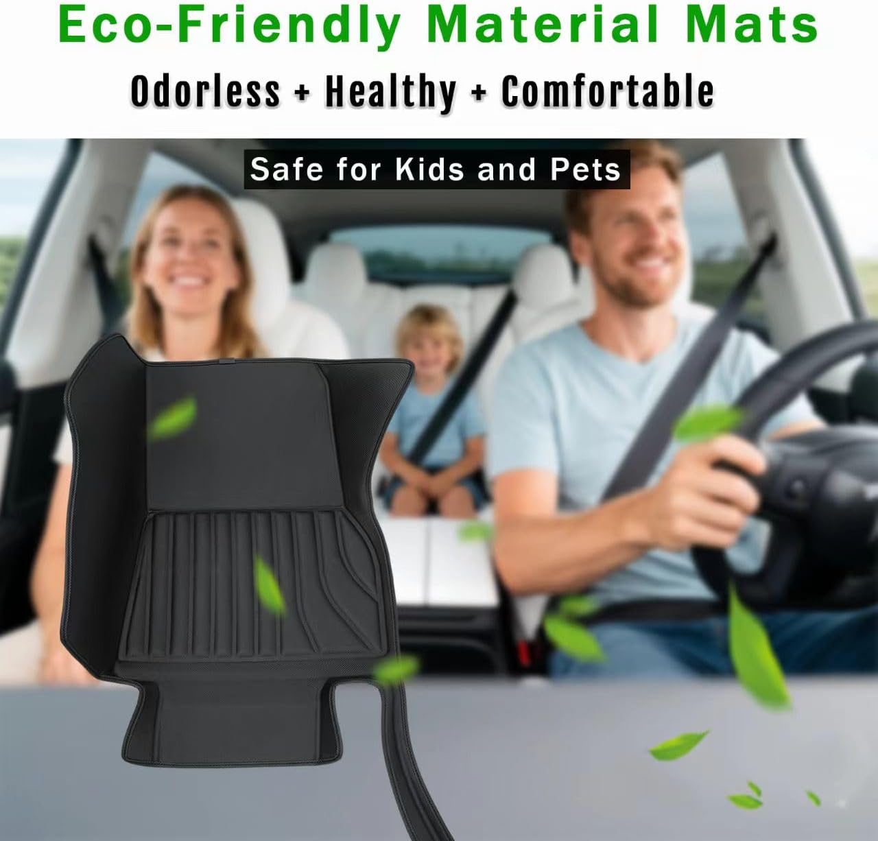 Floor Mats for Tesla Model Y（2021-2025） Custom Fit All Weather Cargo Liner Cargo Trunk，Full 360° Cabin Protection，GapZero Fit with TrackGuard Rail Protection (Does NOT fit 7-Seat & Juniper)