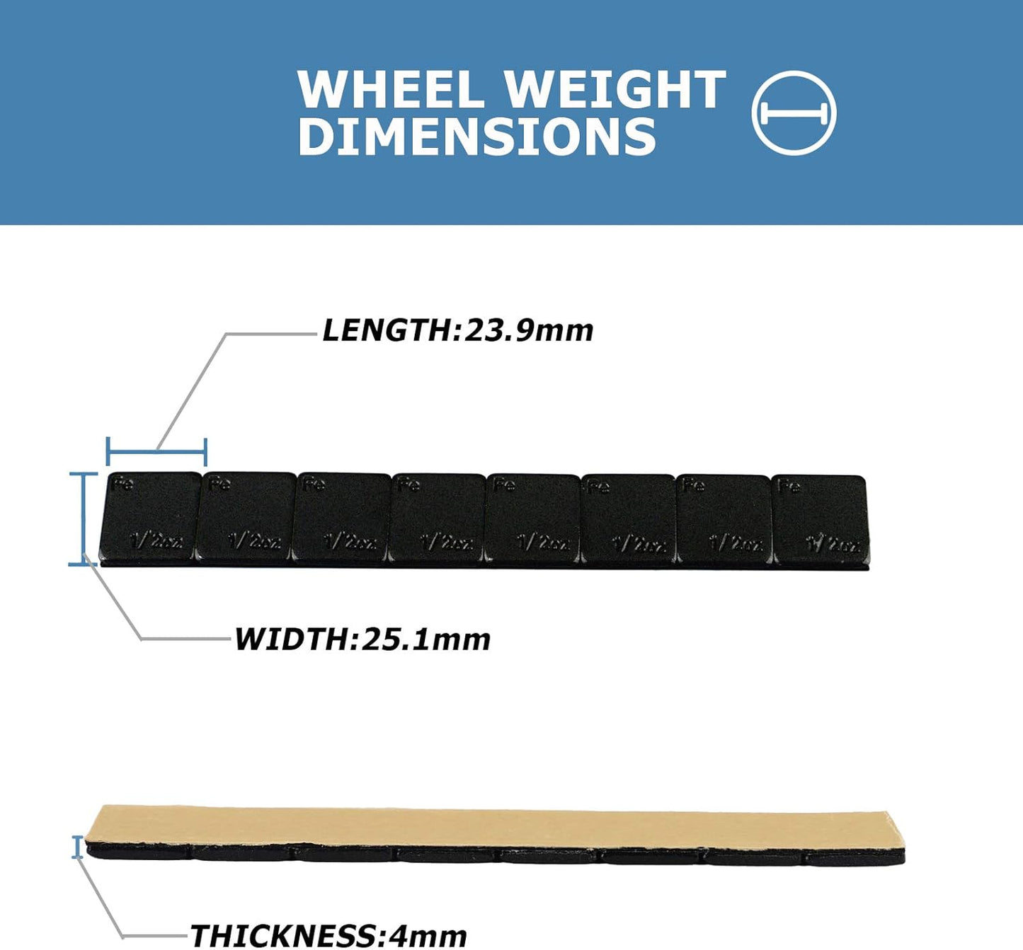 EZISO 1/2 Oz Black Stick on Wheel Weights,0.5OZ Adhesive Backed Wheel Weights (144pcs,72 oz Pack)