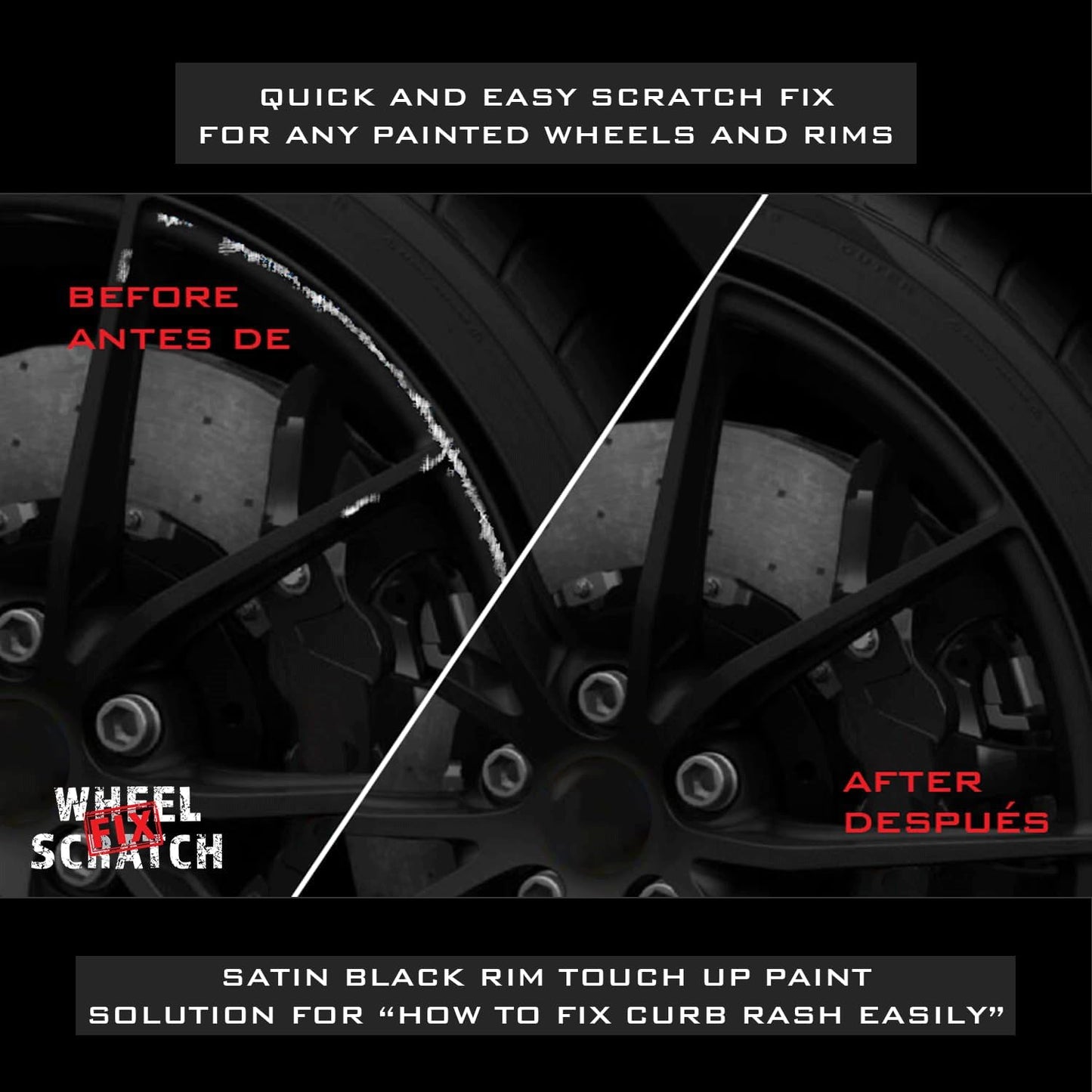 Matte Black Rim Touch Up Paint Kit, Car Wheel Scratch Repair Kit, Wheel Touch Up Paint Pen, curb rim repair kit, curb rash repair kit, Universal Rim Alloy Wheel Paint Black (Matte Black Satin)