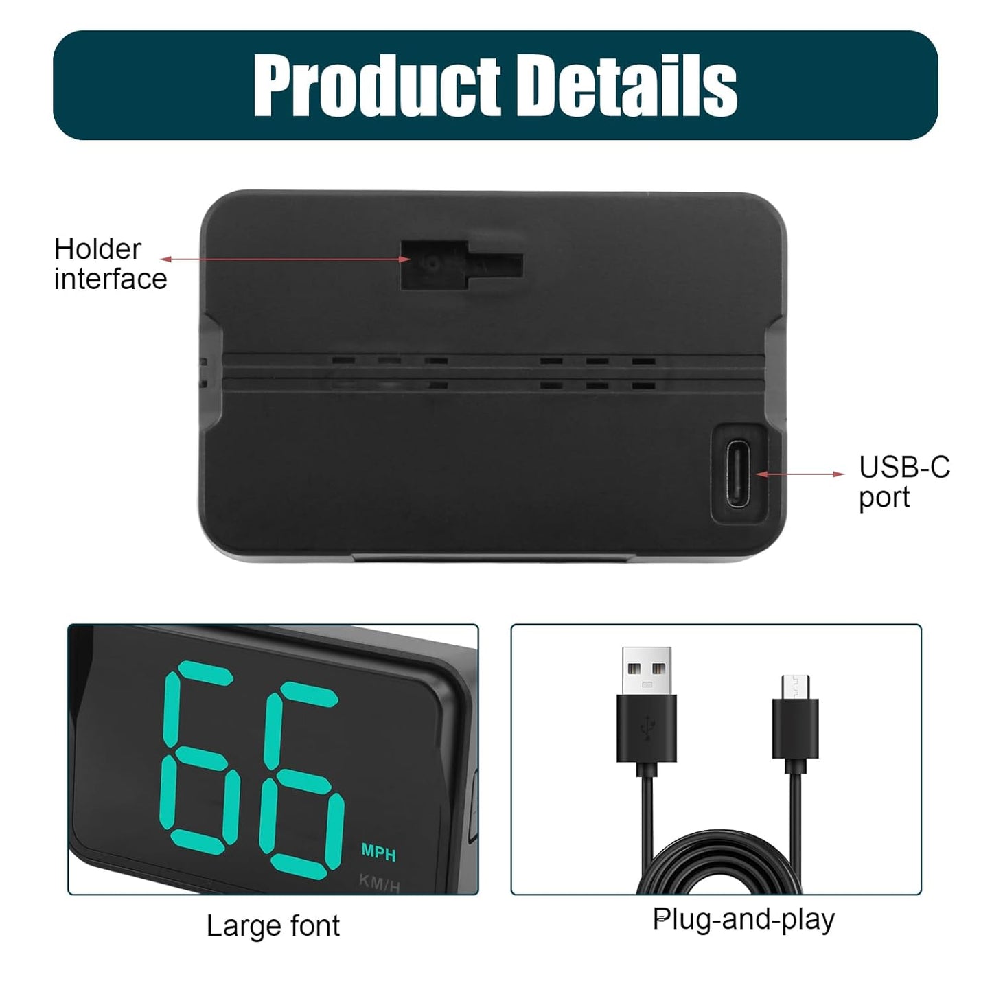 GPS Digital Speedometer for Car MPH, Universal HUD Speed Meter with LED Large Font, Plug Play for Car Truck Motor SUV Golf Cart All Vehicles (2025 New with Bracket & Charger)