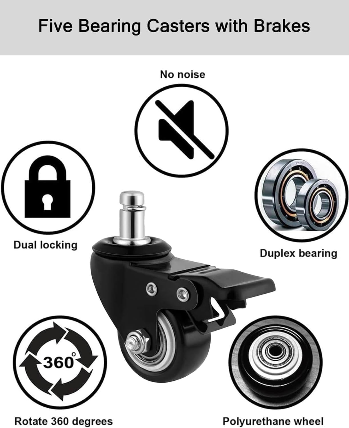 Rolling Stool and 4 Wheels with Brakes Rolling Chair for Home Office Garage Shop Roller Seat Water-Proof High Density Cushion and Steel Black