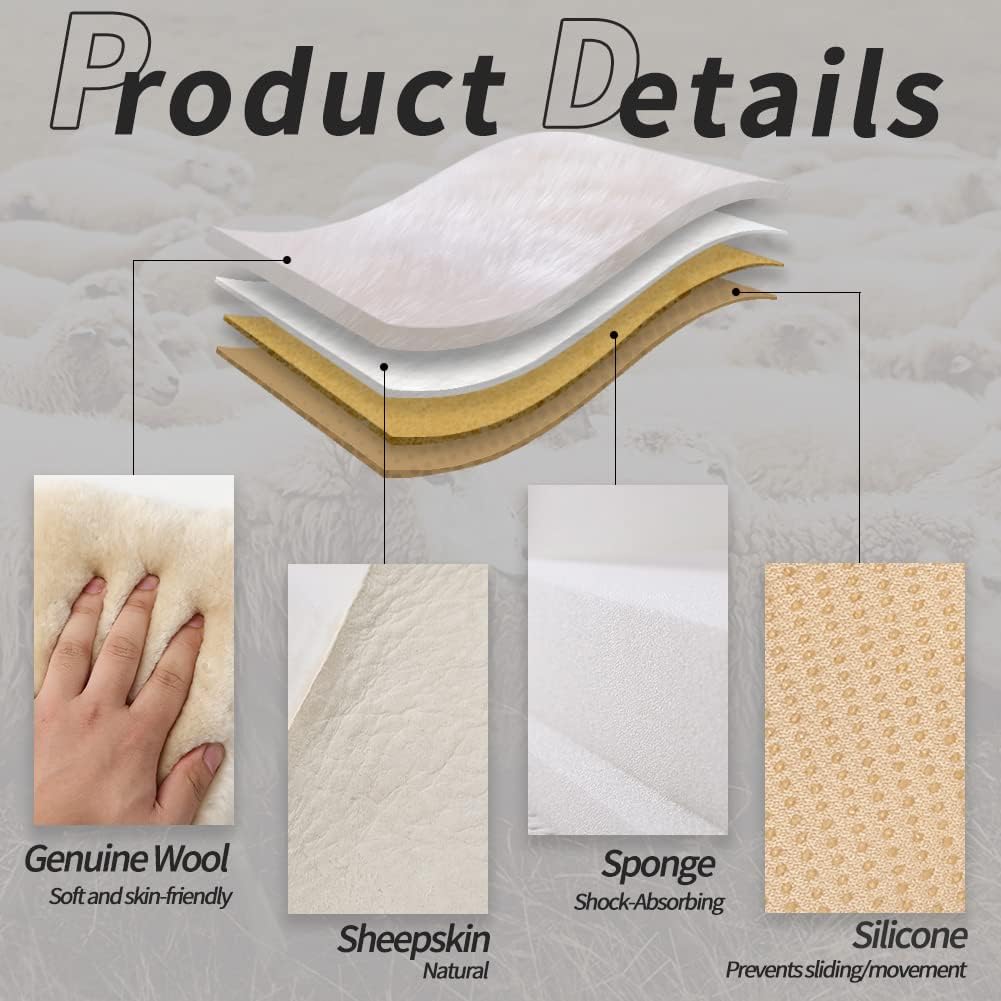 LLB Genuine Sheepskin Car Seat Cushion Seat Covers for Cars Trucks SUV Comfort Seat Protector Pad for Car Driver Seat Car Accessories for Women Office Chair Car Decor (Pearl, Front Seat Cushion-1 Pc)