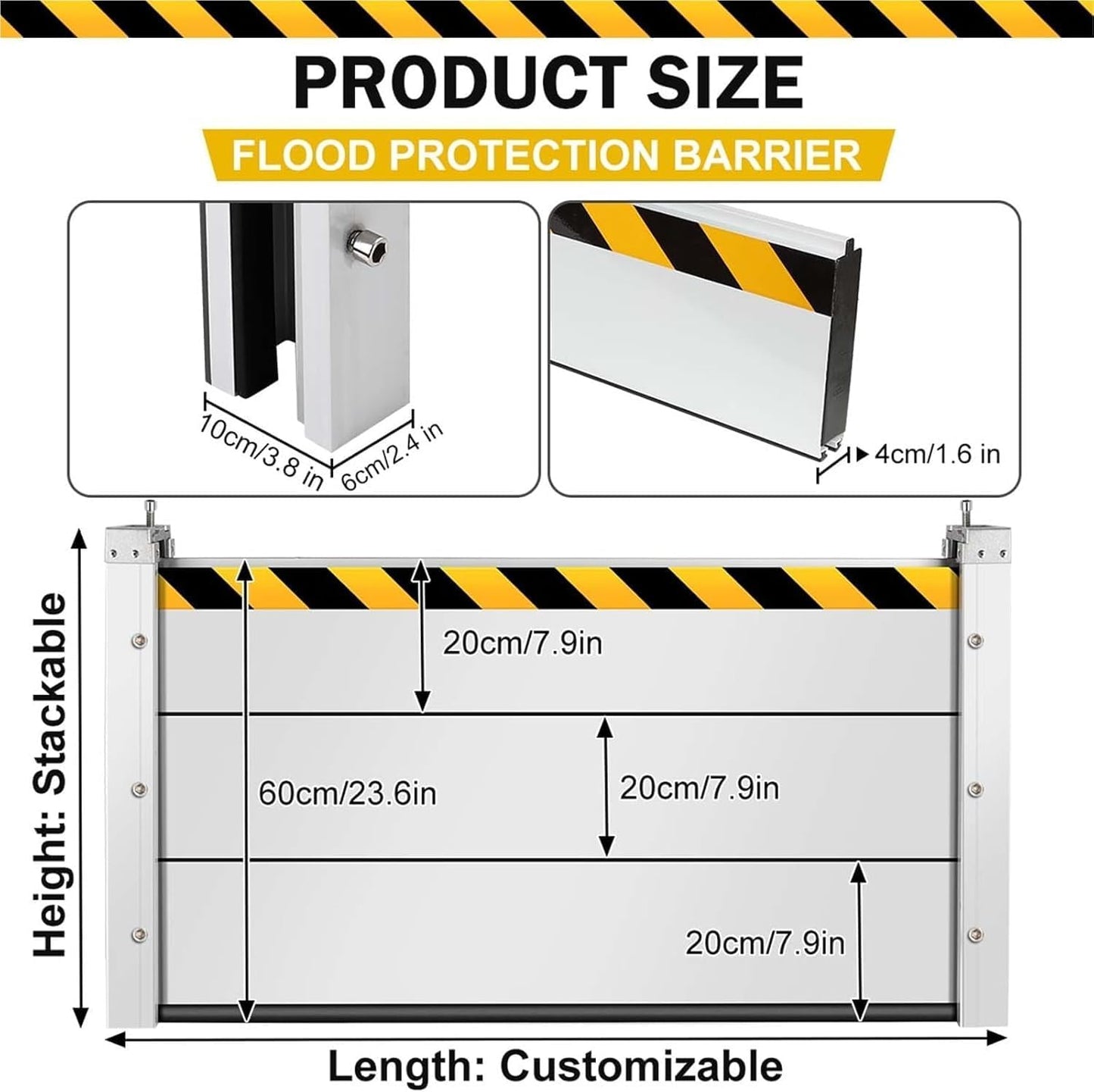 Reusable Heavy Duty Aluminum Flood Barriers for Home Exterior, Flood Protection Barriers Water Barrier Door Quick Detachable Garage Doors Detachable Mobile Rain Water Baffle ( H 31.5 inch L 6FT)