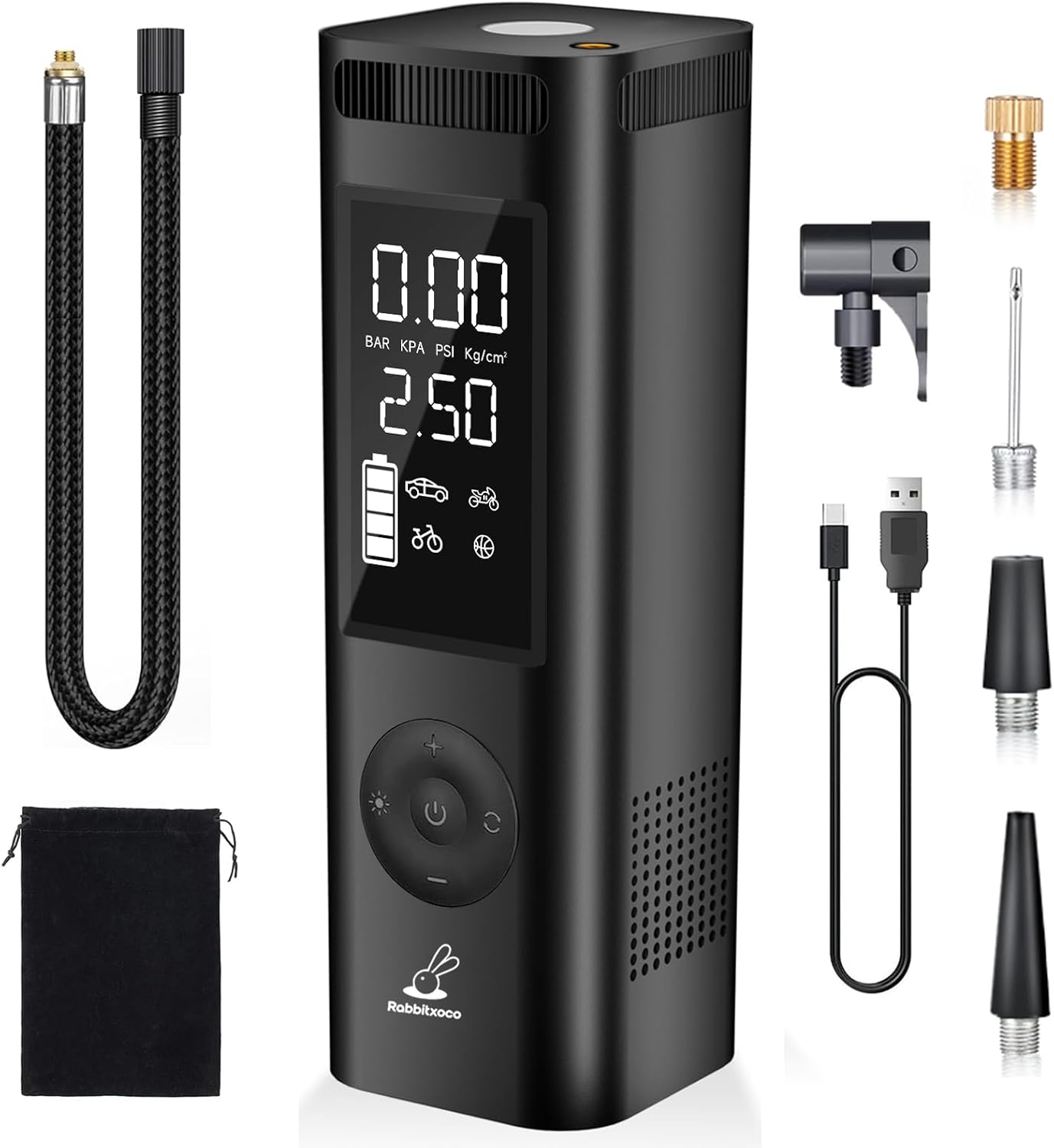 Tire Inflator Portable Air Compressor - 150PSI 4x Faster Portable Tire Inflator for Car - Air Pump For Car Tires with Digital Pressure - Auto Shut-off Smart Air Pump Suitable SUV, Bike Moto and More