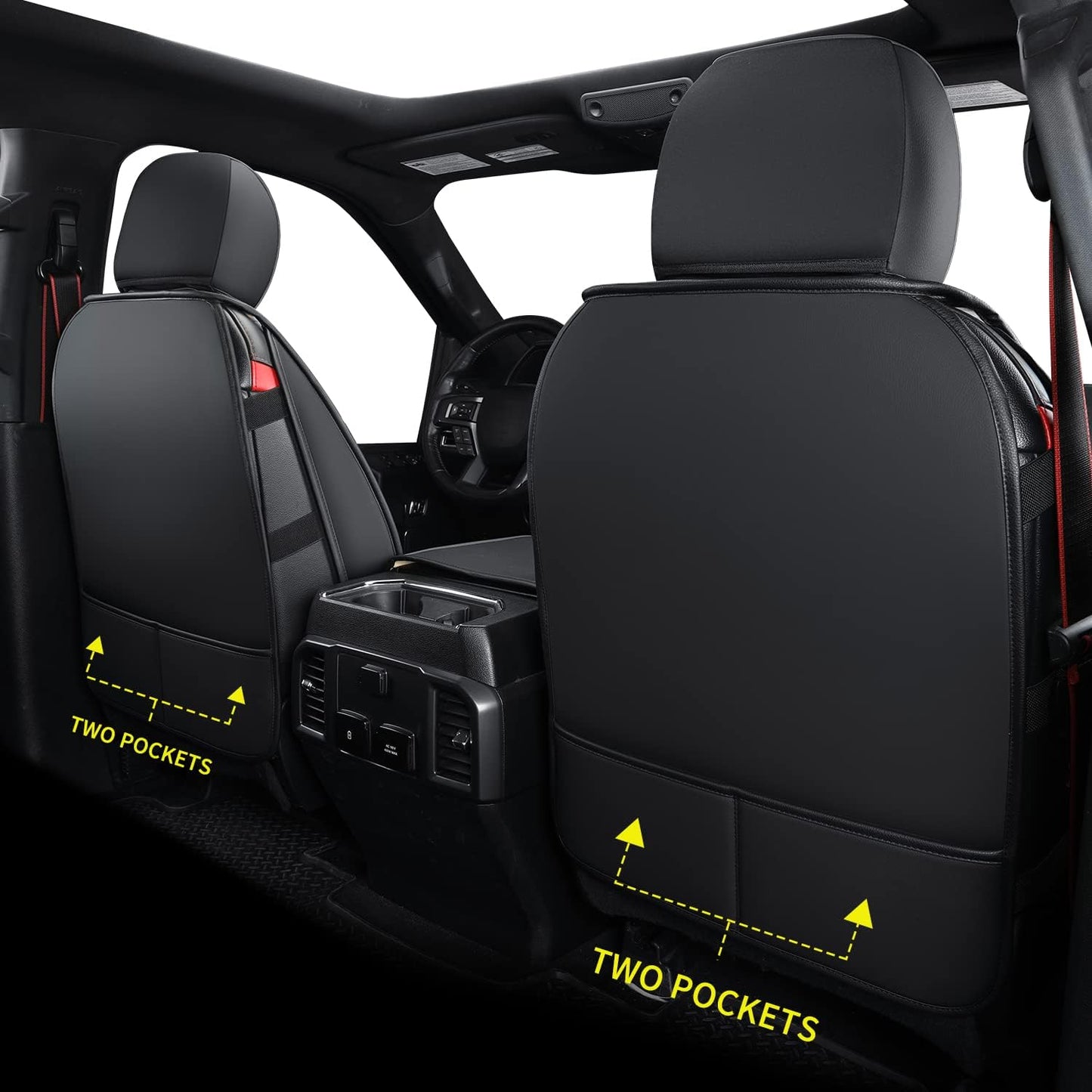 LUCKYMAN CLUB F150 Faux Leather Seat Covers Fit for 2015-2025 F150 and 2017-2025 2025 F250 F350 F450 Pickup Trucks(Front Pair,Black)