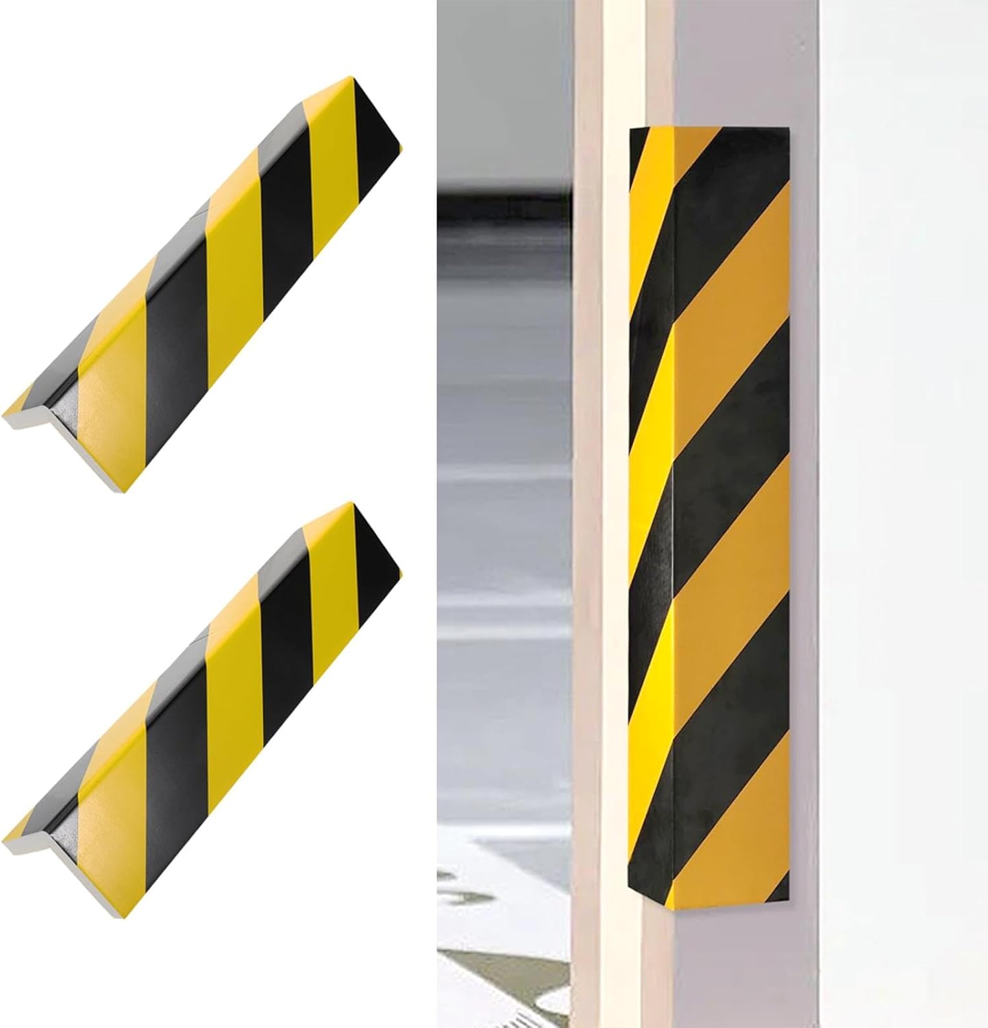 2 Packs 40 * 12.5 * 2cm Garage Wall Protector Foam Wall Corner Guard for Parking Garages Wall Edge Protector with Reflective Safety Stripe, Self-Adhesive (Black-Yellow)