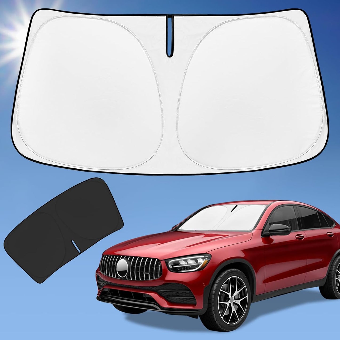 Sun Shade Sunshade for 2016-2025 Mercedes-Benz GLC300 GLK SUV Windshield Cover, 4-Layer Front Window Shade Custom fit Sun Visor 240T Retractable Shield Shade Blocks UV Rays Cooler Car Accessories