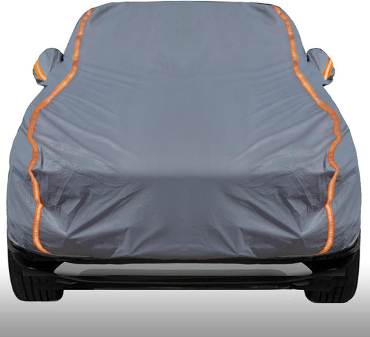 KEYOOG Universal Waterproof Heavy Weight Full Car Covers, Fit SUVs, All Weather, Outdoor Full Cover Weatherproof UV Sun Protection Snow Dust Storm Resistant with PEVA Cotton, Fit Length 198"-208"