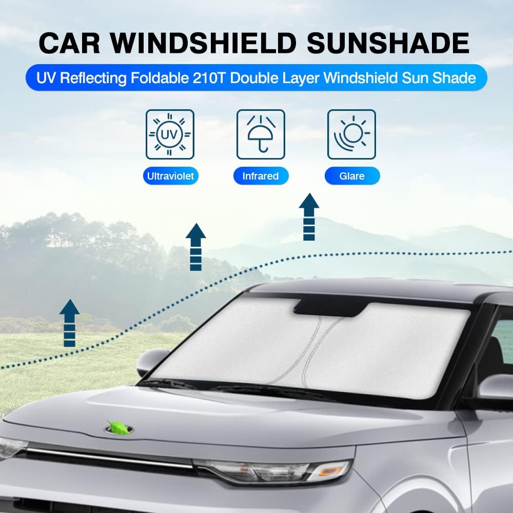 KUST Windshield Sun Shade for Kia Soul 2020 2021 2022 2023 2024 2025 2026 Accessories Window Sunshade Sun Visor Protector Foldable Blocks UV Rays Keep Car Cooler