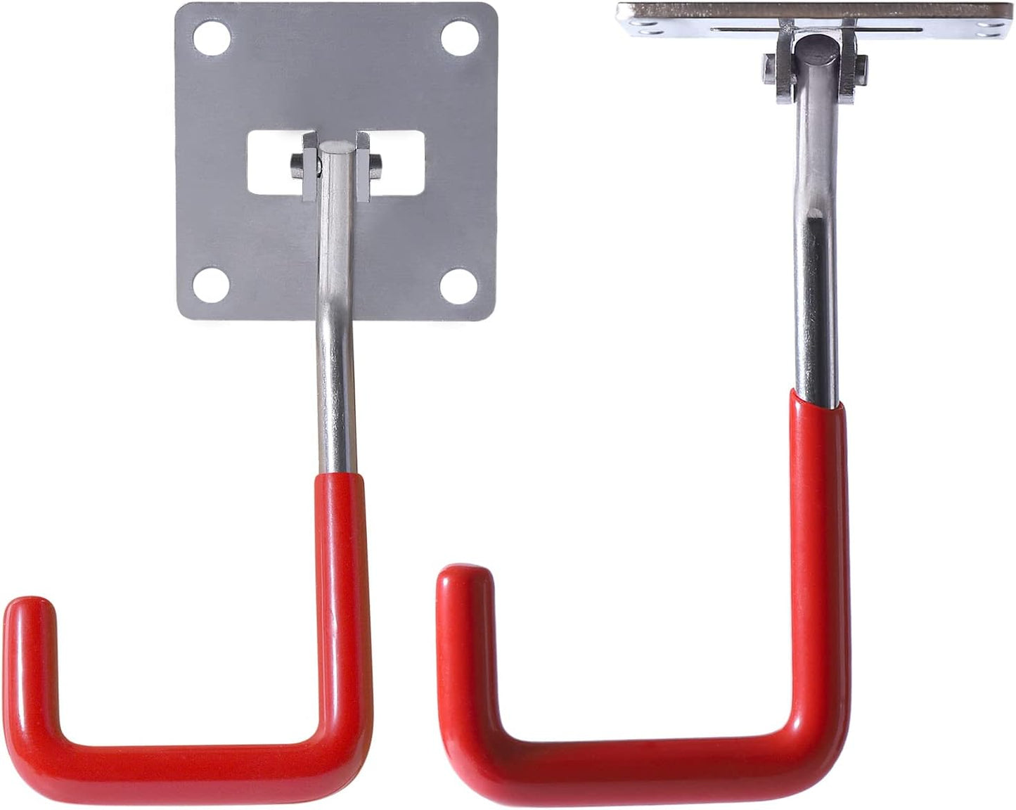 HAISHINE Garage Hooks, 2 Pack Adjustable Hooks for Wall Storage, Stainless Steel Heavy-Duty Utility Hooks with Anti-Slip Coating Organizing for Chainsaws, Bike, Garden Tools(Screws and Dowels Include)