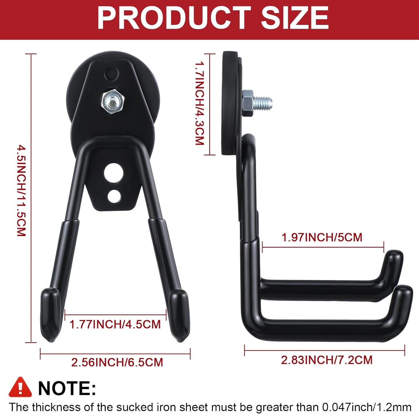 Landhoow Large Magnetic Hooks Heavy Duty Garage Magnet Hooks Strong Storage Utility Magnetic Hangers with Anti Slip Rubber Coating for Indoor and Outdoor Hanging(Black,6 Pcs)