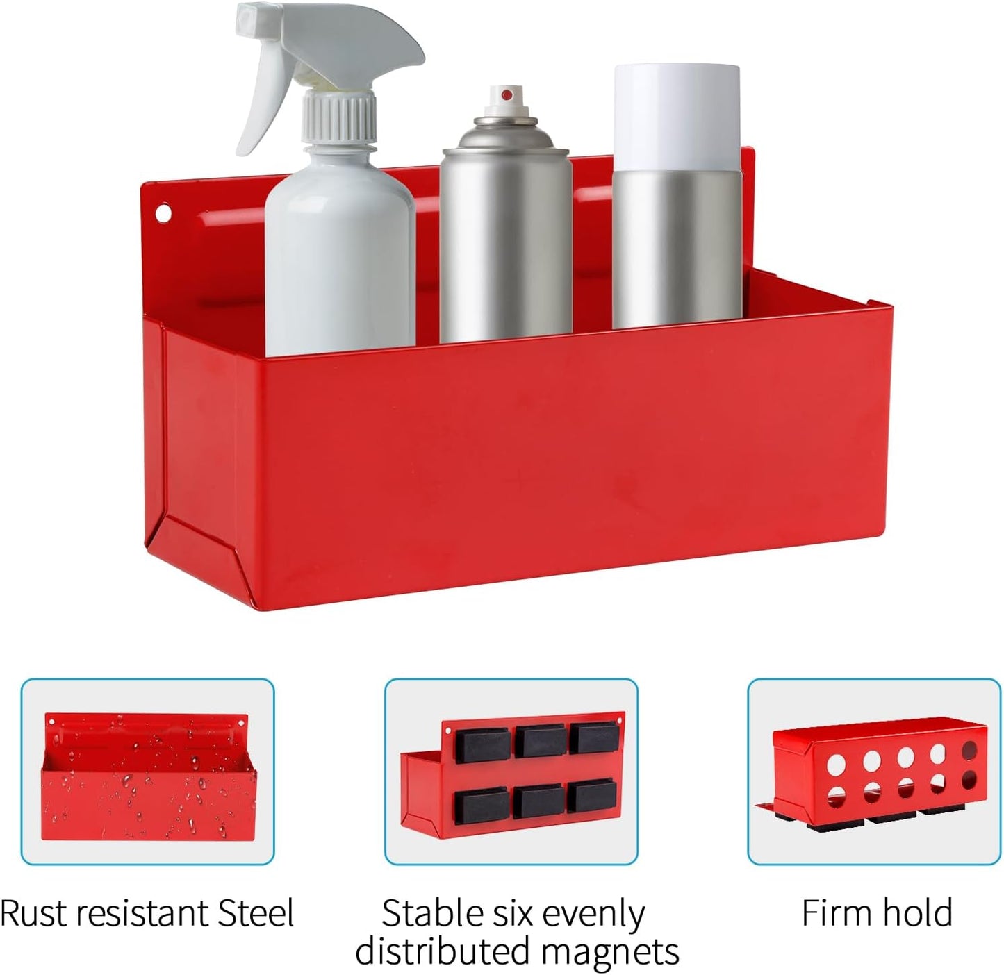 Magnetic Aerosol Spray Can Holder, Magnet Toolbox Bottle Holder, Tool Box Storage Rack for Garage and Home, Craft Workspace, Mechanic Paint Bottle Can Organizer, Red, 3"x8.3"
