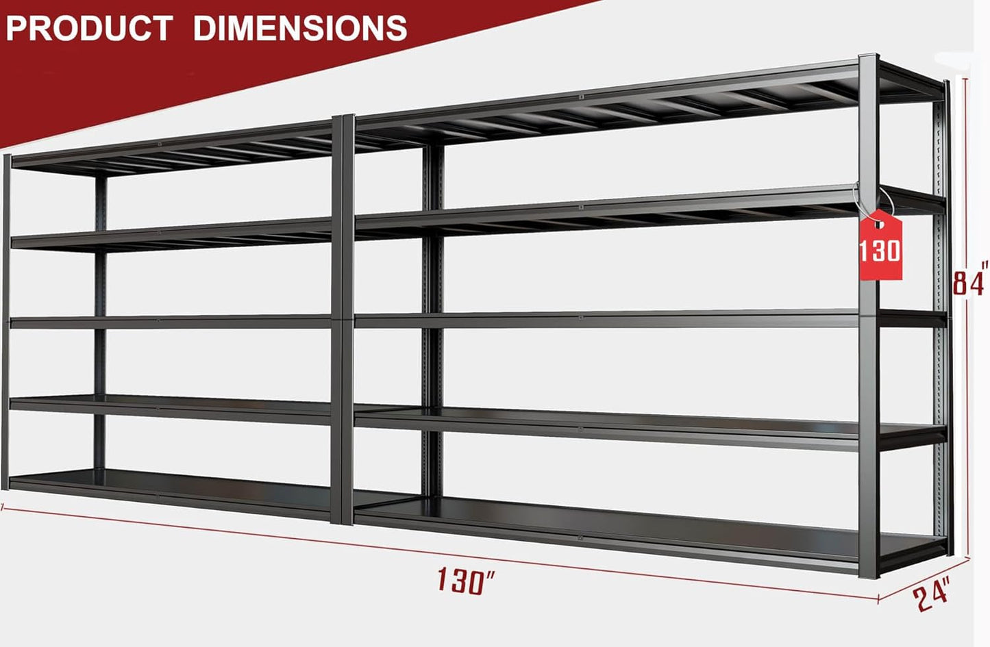 65" W Garage Shelving Heavy Duty, Adjustable 5 Tier Metal Shelves, Commercial Metal Shelf Rack, Industrial Shelving,2 Pack