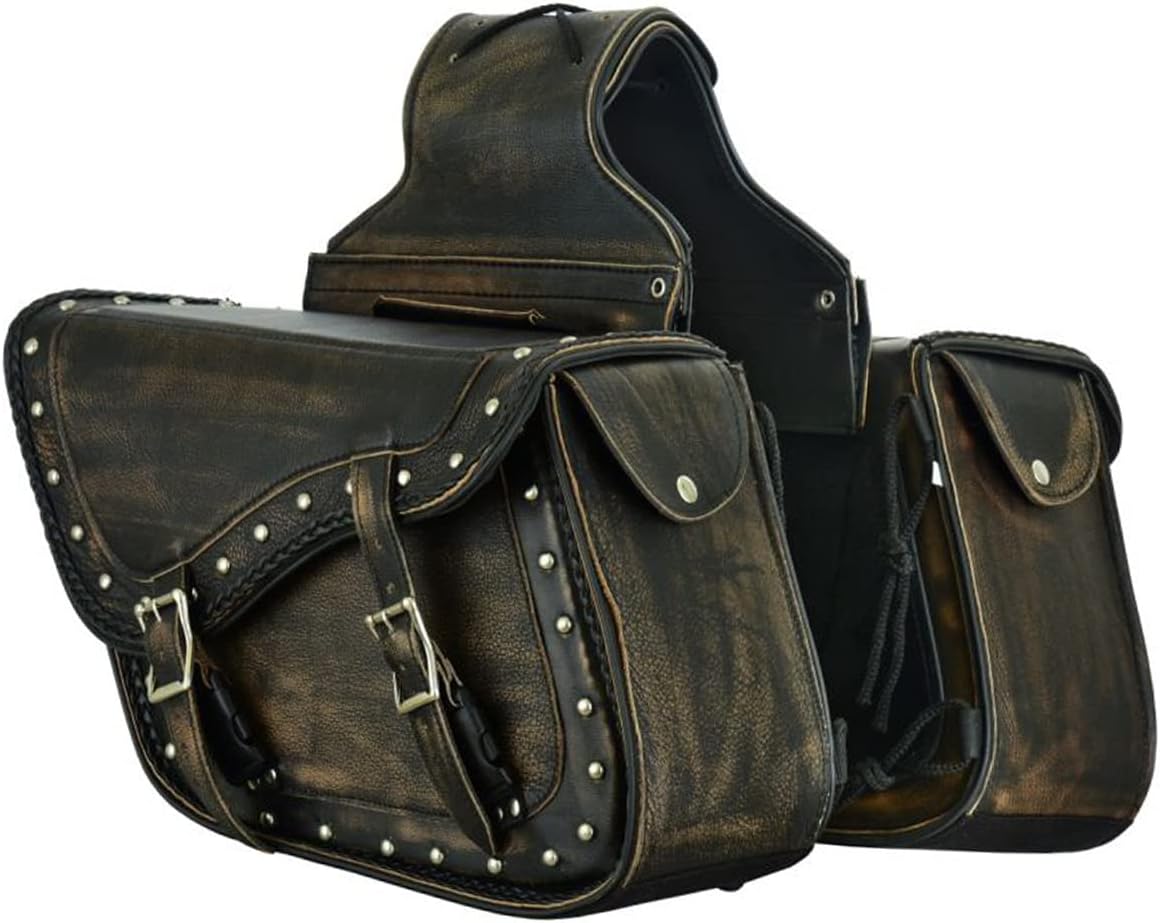 GARGOYLE BELLS Genuine Leather Motorcycle Saddle Bags Motorcycle Luggage Bag For Softails Sportsters Dyna ect