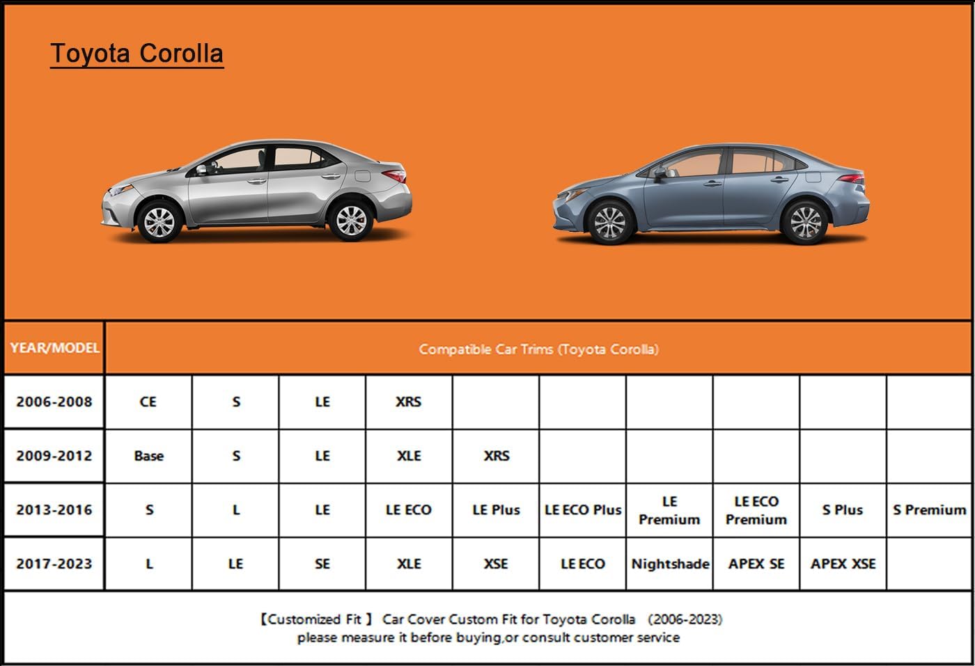 Kayme 7 Layers Car Cover Custom Fit for Toyota Corolla Sedan (1996-2025) Waterproof All Weather for Automobiles, Outdoor Full Cover Rain Sun UV Protection with Zipper Cotton/Black