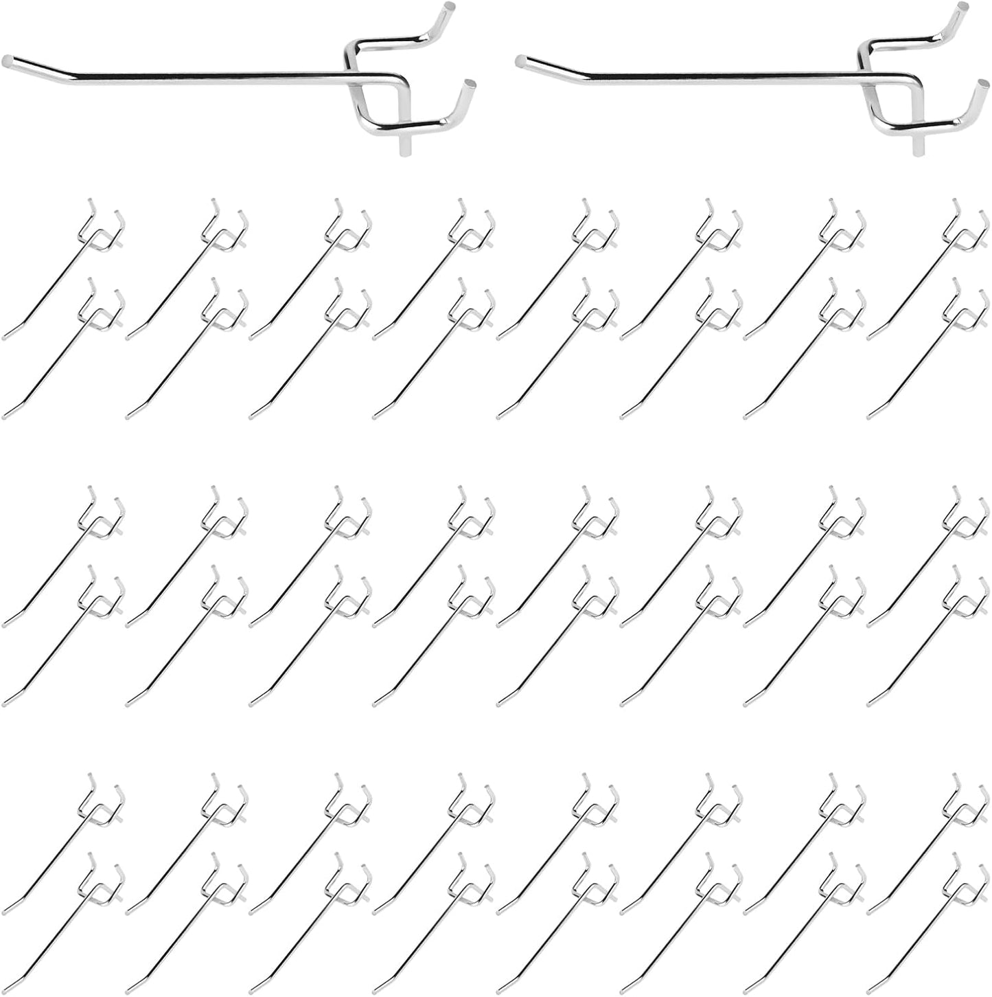 50Pcs 4"/10CM Pegboard Hooks Assortment Set, Metal Peg Board Hooks with 2.5mm Hole Pitch 4mm Wire Diameter Slatwall Hanging Hook for Garage Organization Wall Hanging (Silver)