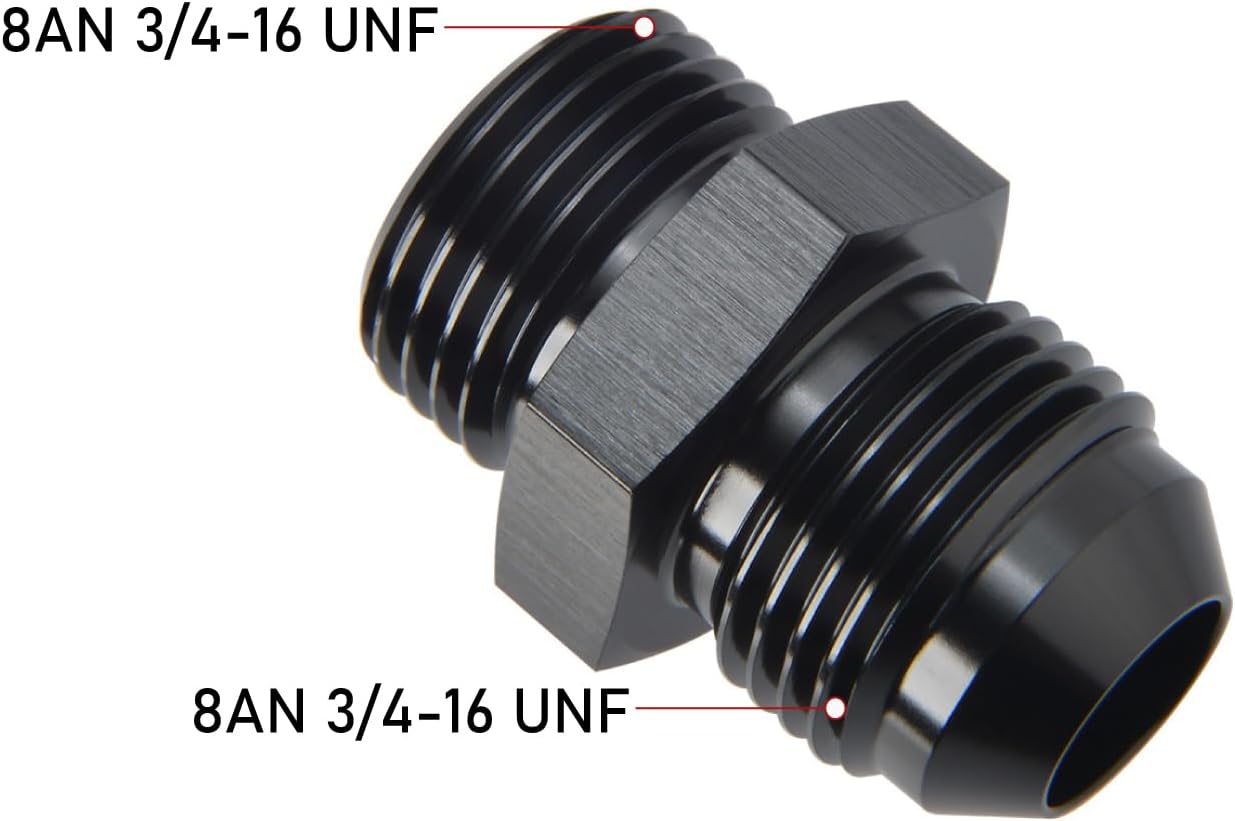 8AN Male Flare to 8AN ORB O-ring Boss Fuel Pump Rail Adapter Fitting Aluminum Black