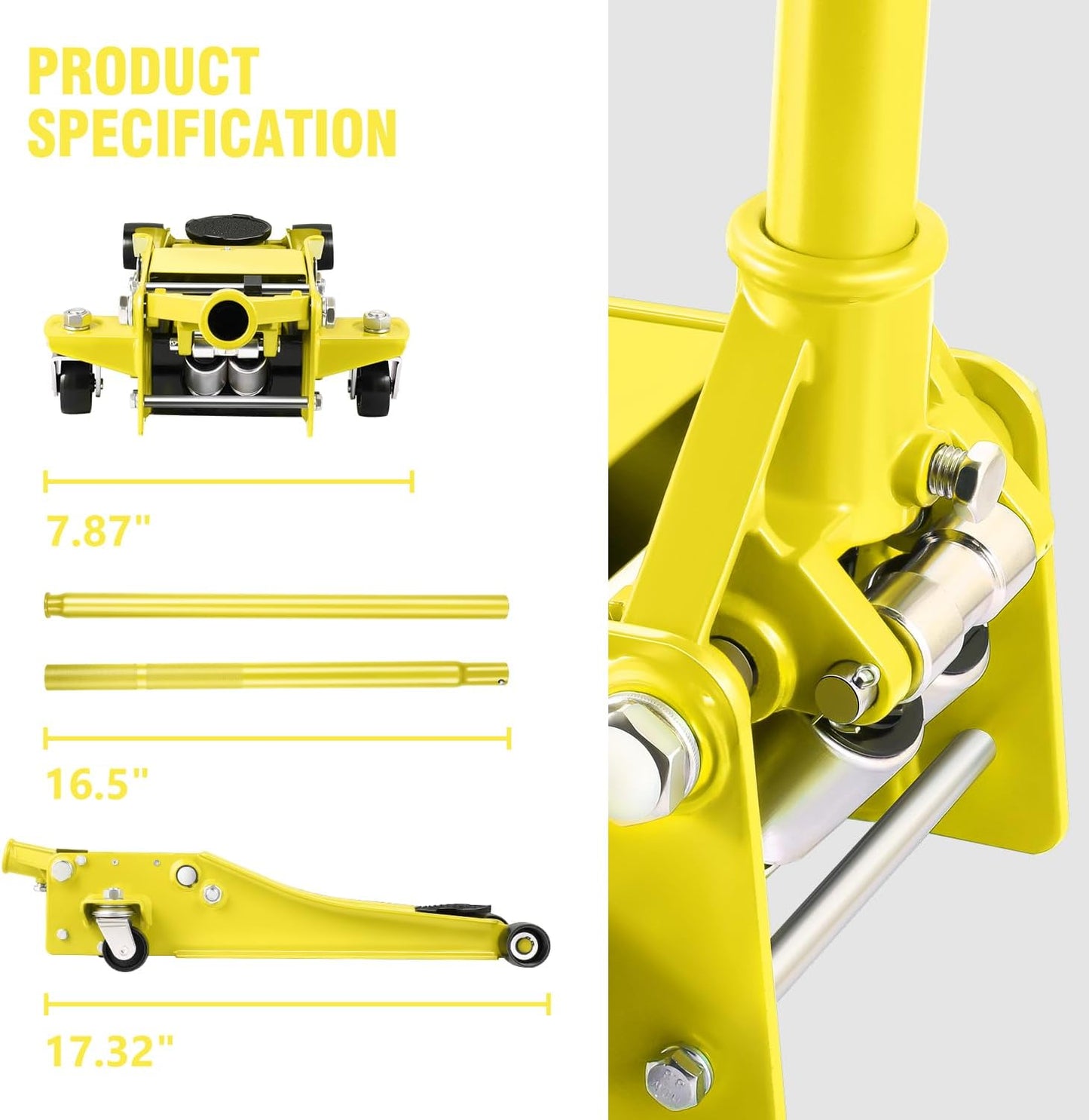 DNA MOTORING Low Profile Hydraulic Trolley Service/Floor Jack, 3 Ton (6000 lbs) Capacity Heavy Duty Hydraulic Car Jack, Lifting Range 3"-20", Yellow, TOOLS-00475-YL